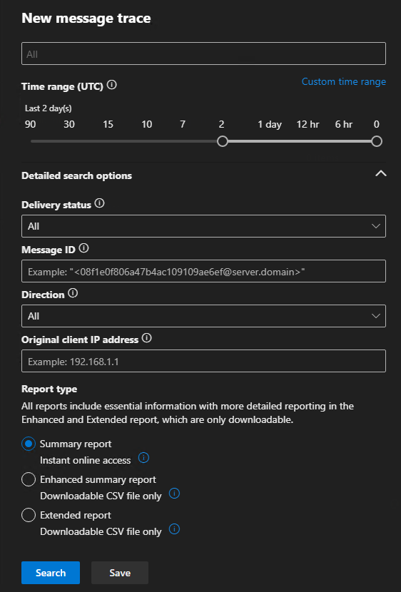 Message Trace menu